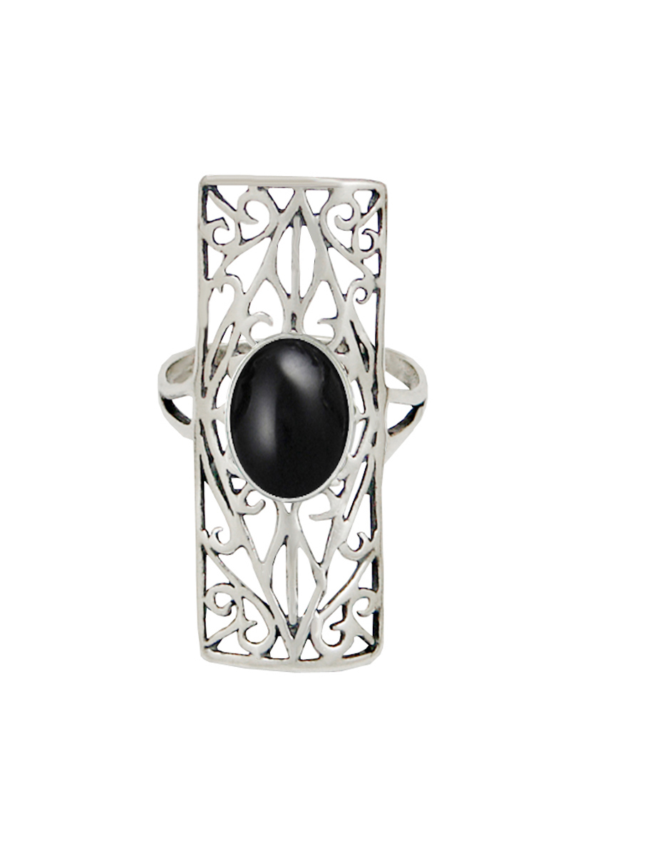 Sterling Silver Filigree Ring With Black Onyx Size 6